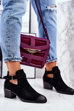 Botki Damskie Na Obcasie Z Wycięciami Czarne Sicily