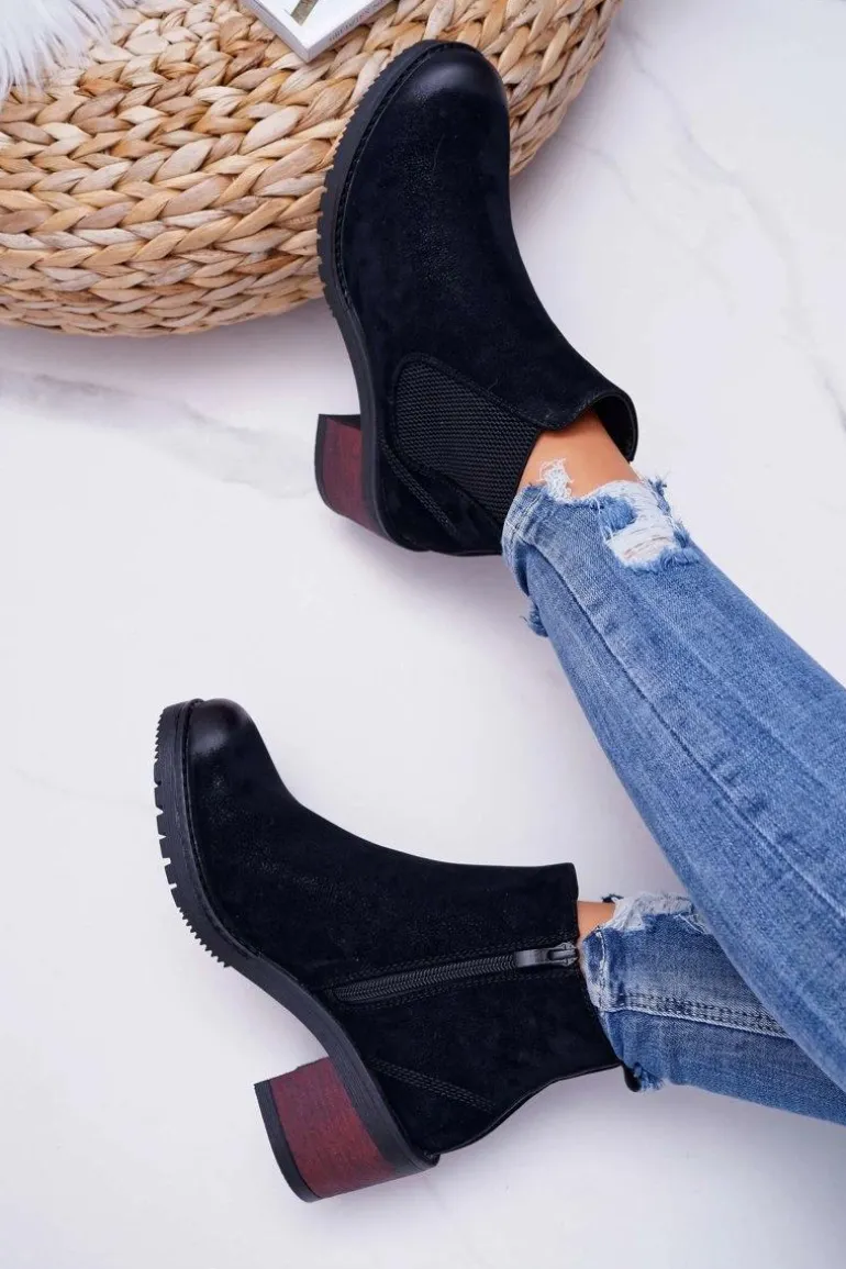 Botki Damskie Na Obcasie Sergio Leone Czarne BT702