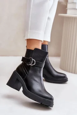 Botki Damskie Na Obcasie Słupku Ocieplane Na Zamek Czarne Inabelle