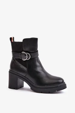 Botki Damskie Na Obcasie Słupku Ocieplane Na Zamek Czarne Inabelle