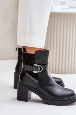 Botki Damskie Na Obcasie Słupku Ocieplane Na Zamek Czarne Inabelle