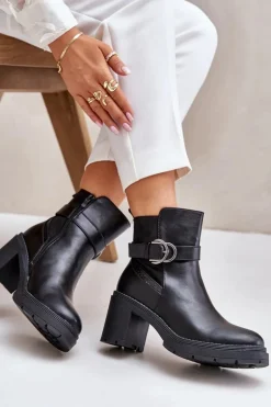 Botki Damskie Na Obcasie Słupku Ocieplane Na Zamek Czarne Inabelle