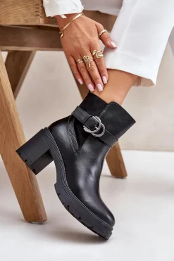 Botki Damskie Na Obcasie Słupku Ocieplane Na Zamek Czarne Inabelle