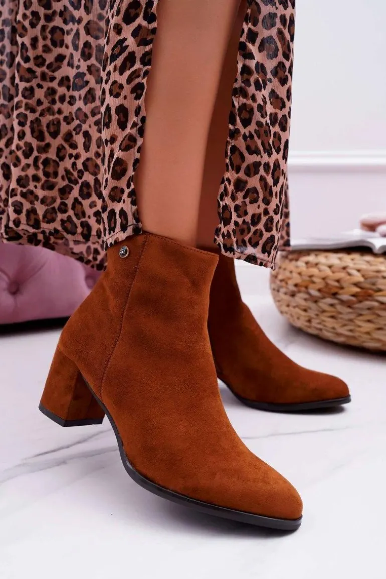 Botki Damskie Na Obcasie Sergio Leone Camel BT520