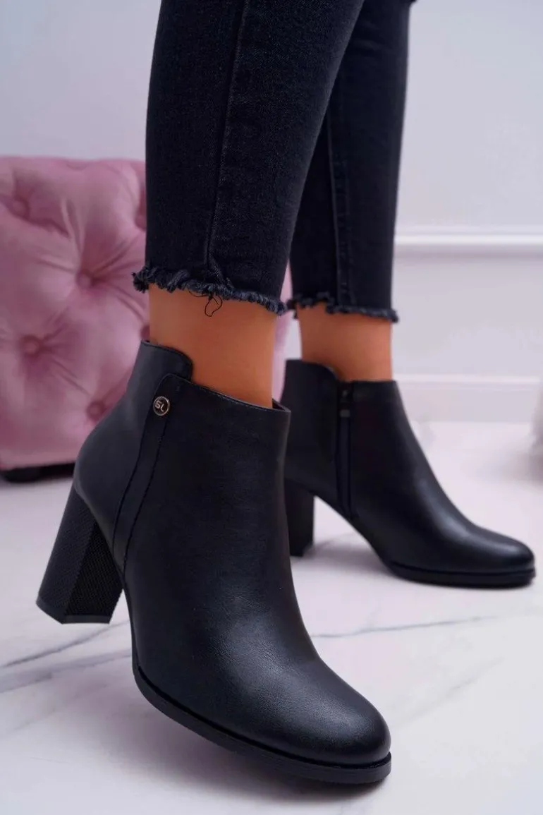 Botki Damskie Na Obcasie Sergio Leone Czarne BT518