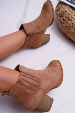 Botki Damskie Na Obcasie Zamszowe Beżowe Gomen