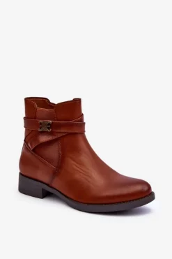 Botki Damskie Na Płaskim Obcasie Brązowe Noria