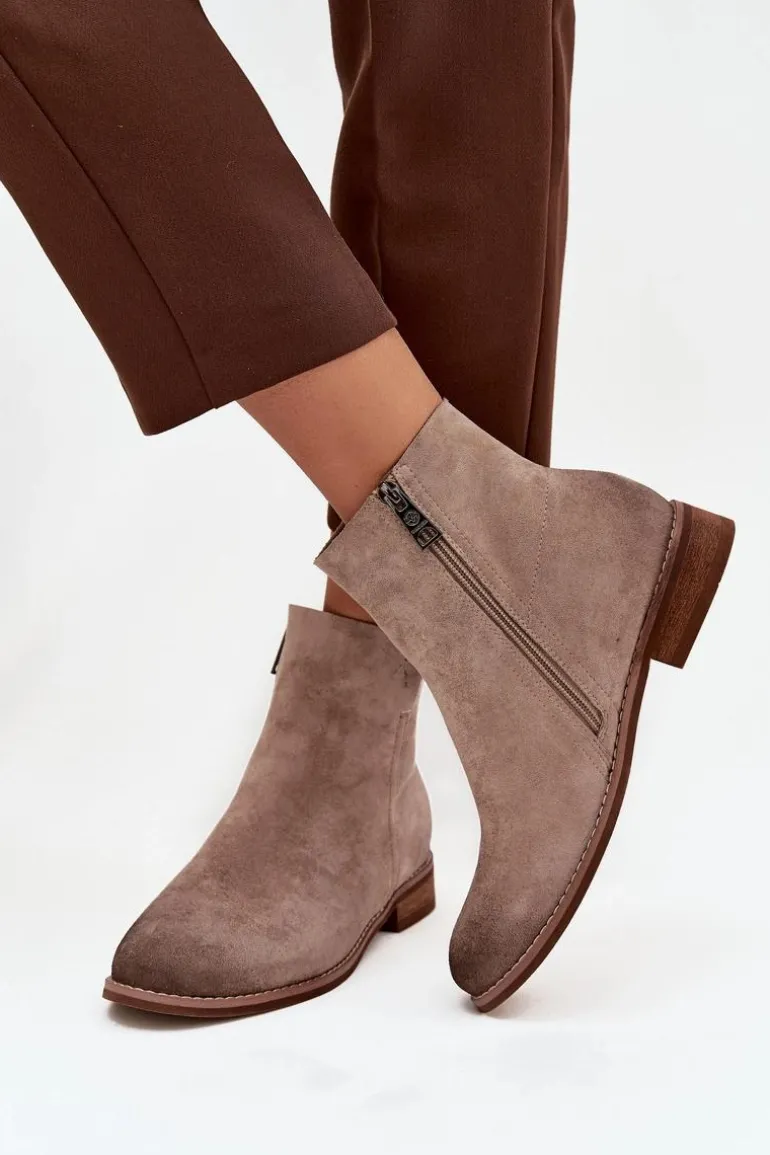 Botki Damskie Na Płaskim Obcasie Vinceza 39961 Beżowe