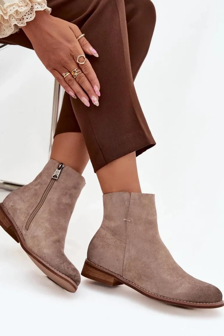 Botki Damskie Na Płaskim Obcasie Vinceza 39961 Beżowe