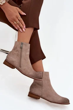 Botki Damskie Na Płaskim Obcasie Vinceza 39961 Beżowe