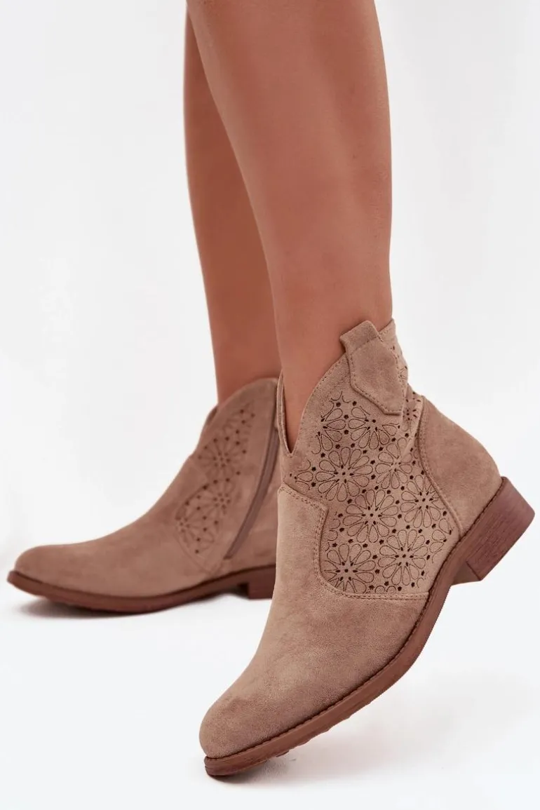 Botki Damskie Na Płaskim Obcasie S.Barski HY52-532 Beżowe