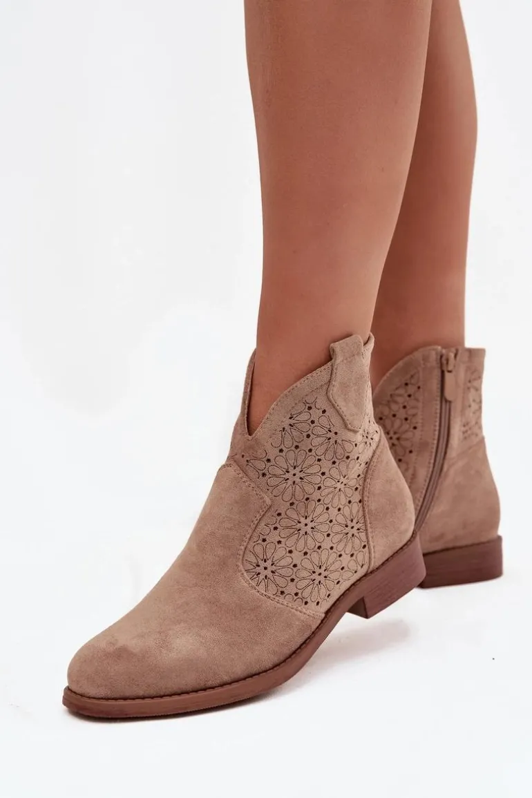 Botki Damskie Na Płaskim Obcasie S.Barski HY52-532 Beżowe