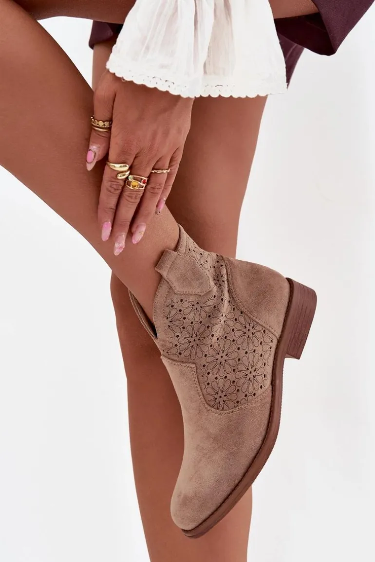 Botki Damskie Na Płaskim Obcasie S.Barski HY52-532 Beżowe