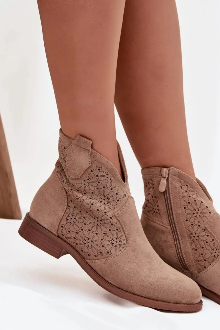 Botki Damskie Na Płaskim Obcasie S.Barski HY52-532 Beżowe