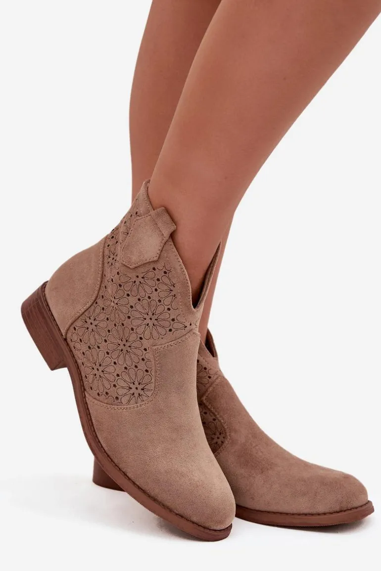 Botki Damskie Na Płaskim Obcasie S.Barski HY52-532 Beżowe