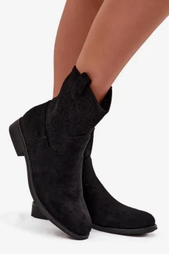 Botki Damskie Na Płaskim Obcasie Z Ażurowym Wzorem S.Barski HY52-530 Czarne