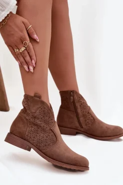 Botki Damskie Na Płaskim Obcasie S.Barski HY52-532 Brązowe