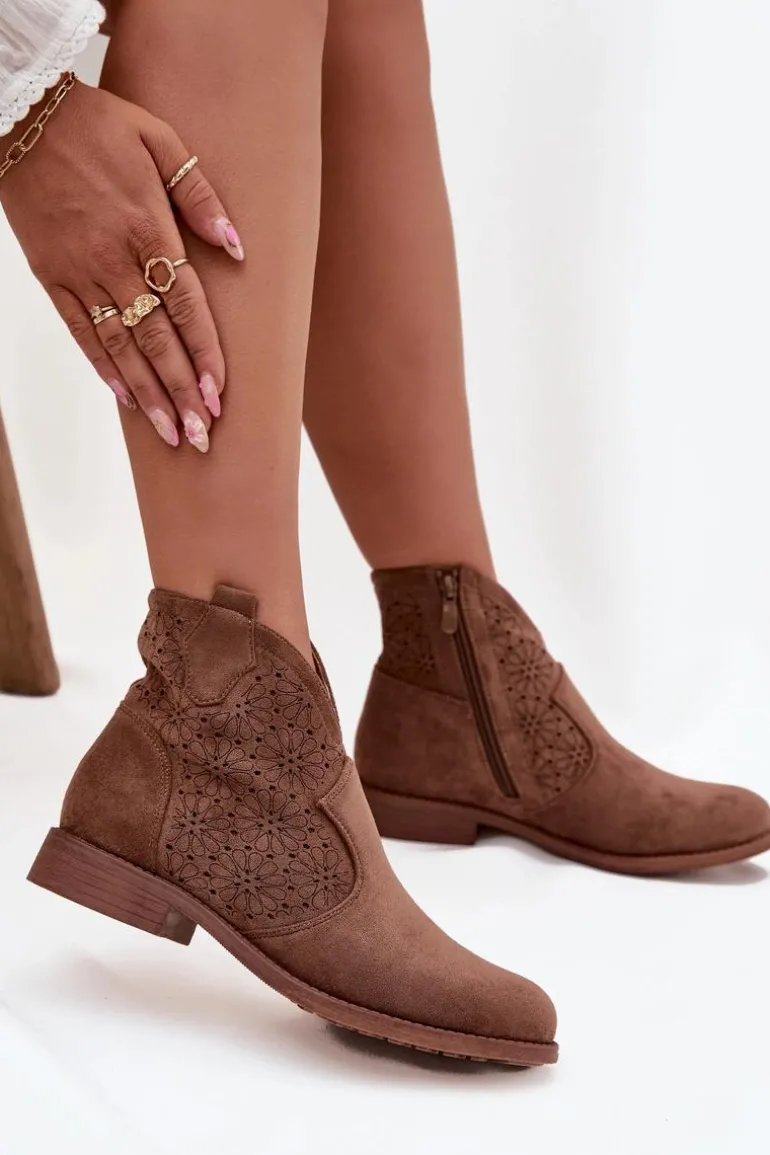 Botki Damskie Na Płaskim Obcasie S.Barski HY52-532 Brązowe