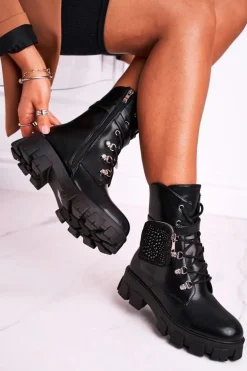 Botki Damskie Na Platformie Ocieplane Czarne Seul