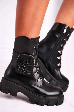 Botki Damskie Na Platformie Ocieplane Czarne Seul