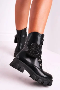 Botki Damskie Na Platformie Ocieplane Czarne Seul