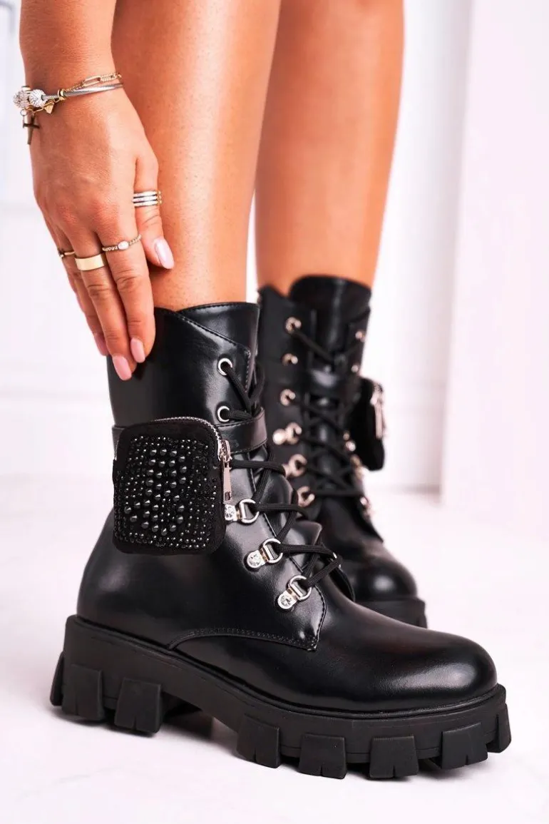 Botki Damskie Na Platformie Ocieplane Czarne Seul