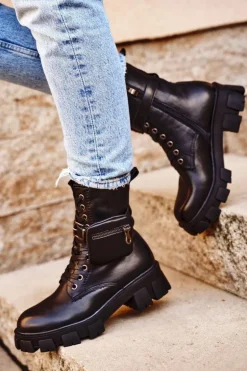 Botki Damskie Na Platformie Ocieplane Czarne Verdem