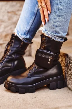 Botki Damskie Na Platformie Ocieplane Czarne Verdem