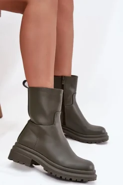 Botki Damskie Na Platformie I Płaskim Obcasie Zielone Levira