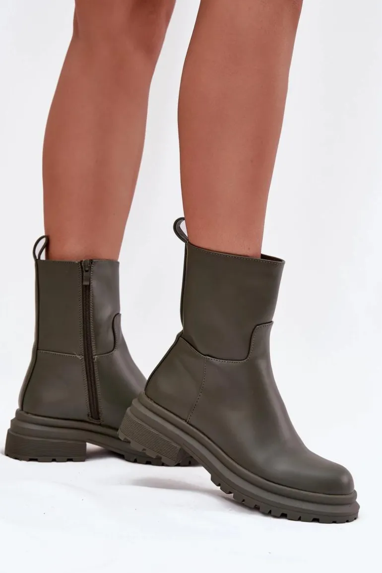 Botki Damskie Na Platformie I Płaskim Obcasie Zielone Levira