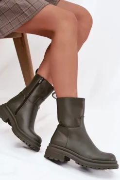 Botki Damskie Na Platformie I Płaskim Obcasie Zielone Levira