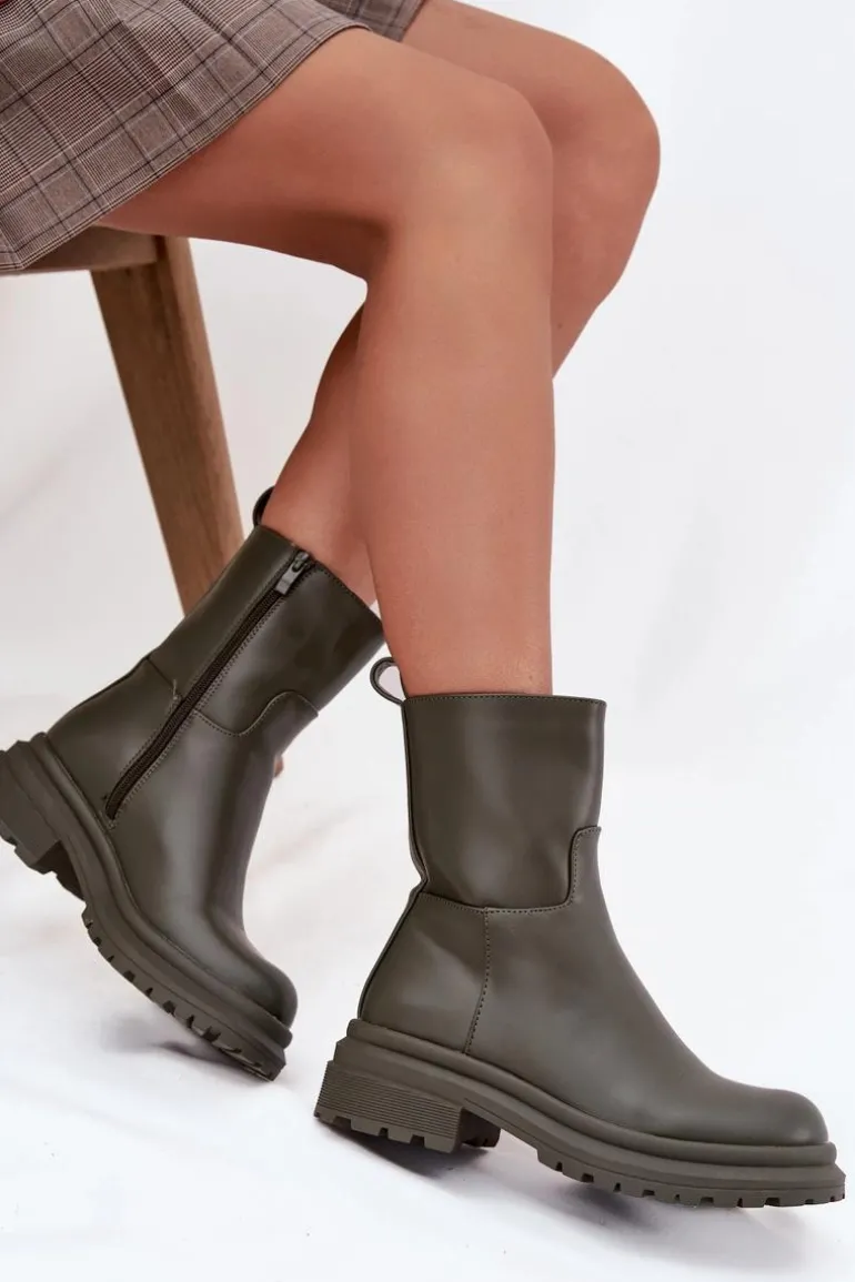 Botki Damskie Na Platformie I Płaskim Obcasie Zielone Levira