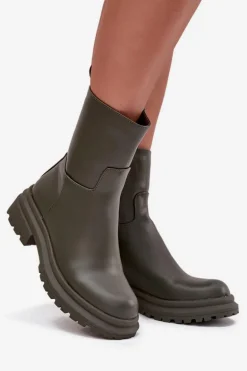 Botki Damskie Na Platformie I Płaskim Obcasie Zielone Levira