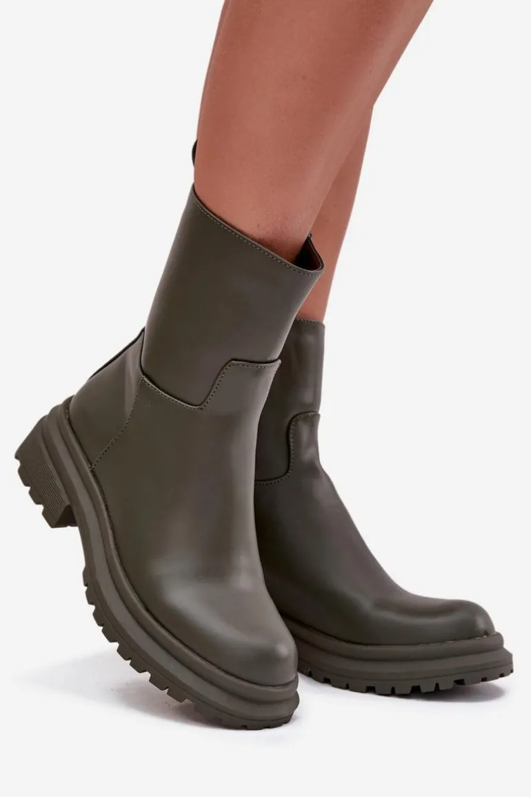 Botki Damskie Na Platformie I Płaskim Obcasie Zielone Levira