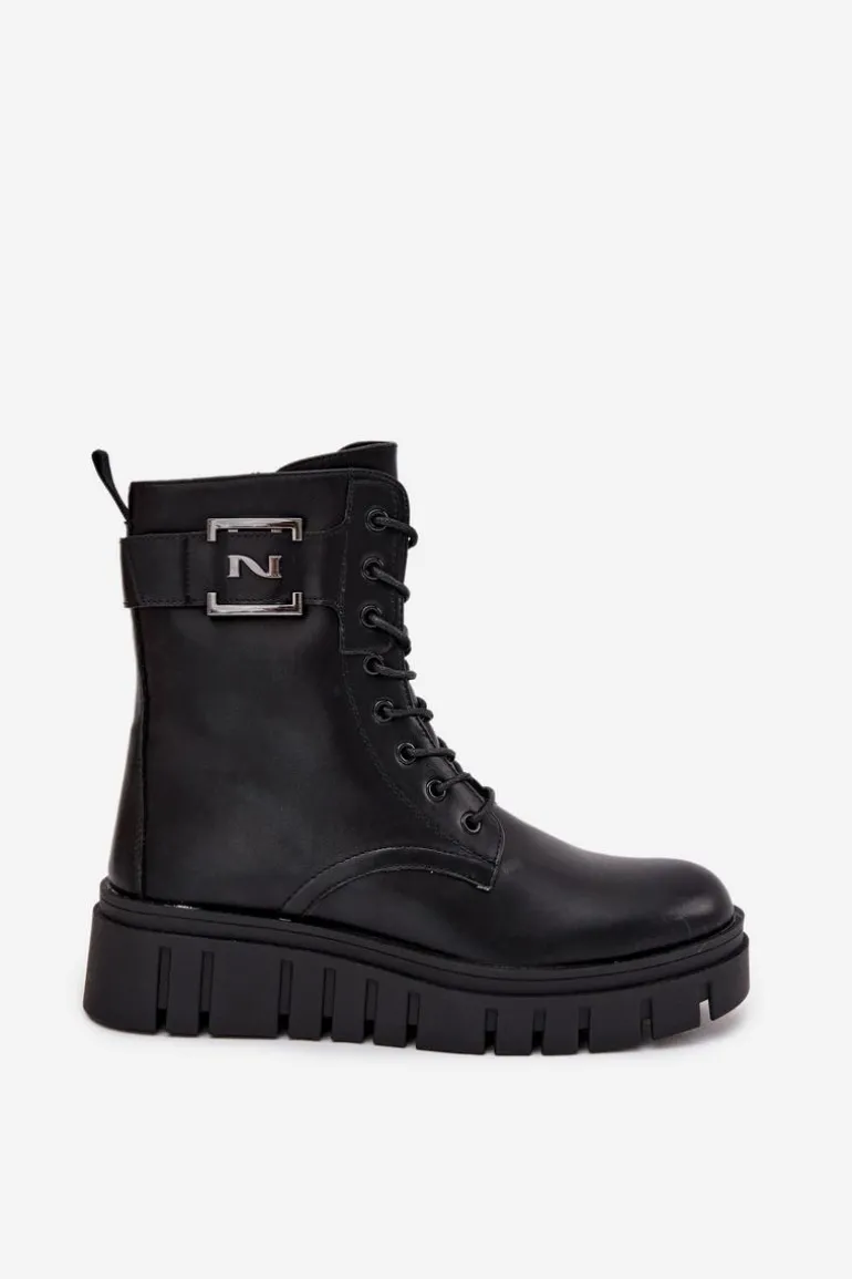 Botki Damskie Na Platformie Z Ozdobnym Detalem Ocieplane Czarne Lyrana