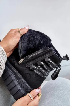 Botki Damskie Na Platformie Z Ozdobnym Sznurowaniem Czarne Edidda