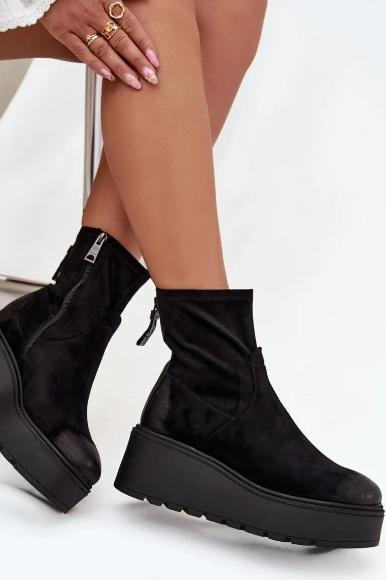 Botki Damskie Na Platformie Ocieplane Vinceza 58596 Czarne
