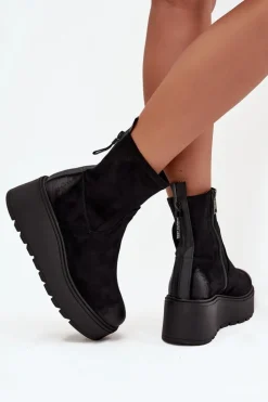Botki Damskie Na Platformie Ocieplane Vinceza 58596 Czarne