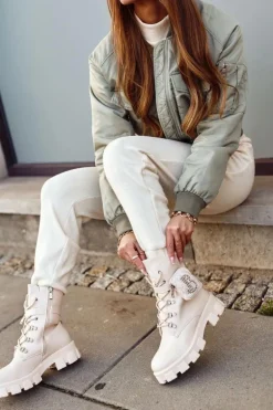 Botki Damskie Na Platformie Ocieplane Beżowe Seul