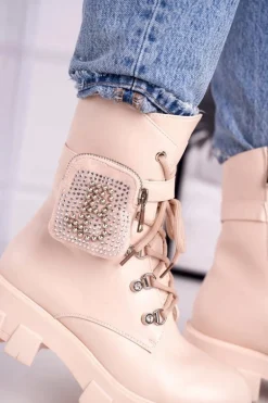 Botki Damskie Na Platformie Ocieplane Beżowe Seul