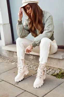 Botki Damskie Na Platformie Ocieplane Beżowe Seul