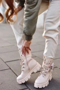 Botki Damskie Na Platformie Ocieplane Beżowe Seul