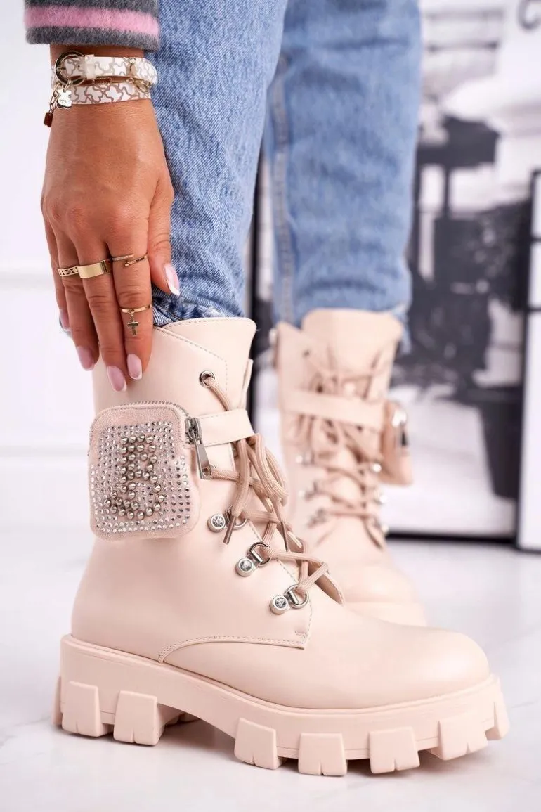 Botki Damskie Na Platformie Ocieplane Beżowe Seul