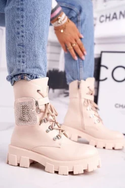 Botki Damskie Na Platformie Ocieplane Beżowe Seul