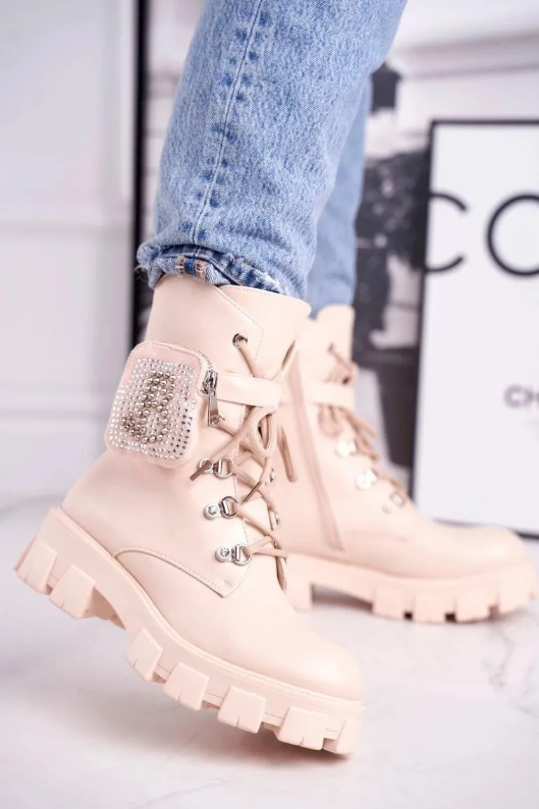 Botki Damskie Na Platformie Ocieplane Beżowe Seul