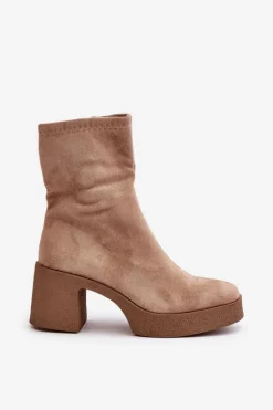 Botki Damskie Na Platformie I Masywnym Obcasie S.Barski HY42-739 Beżowe