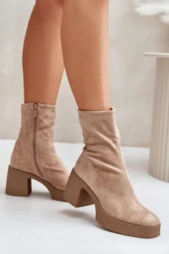 Botki Damskie Na Platformie I Masywnym Obcasie S.Barski HY42-739 Beżowe