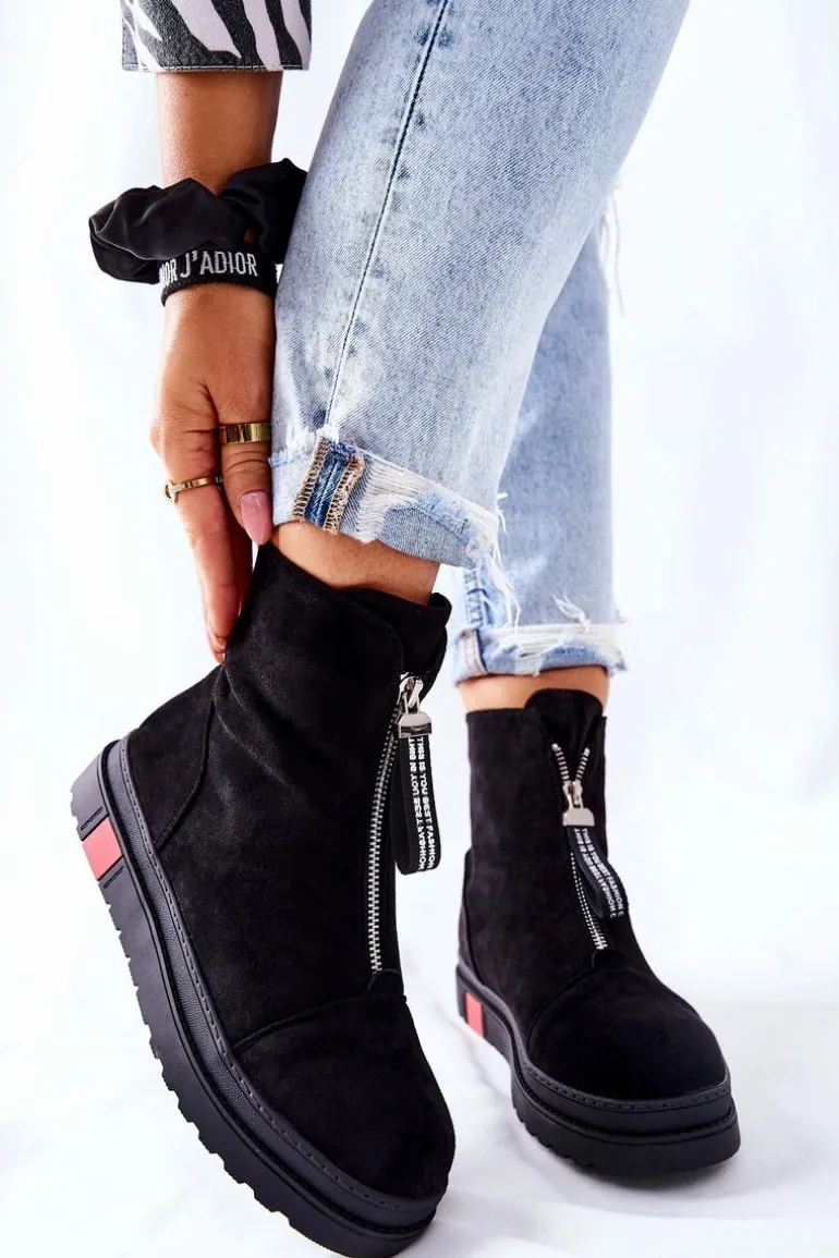 Botki Damskie Na Platformie Czarne Charlee