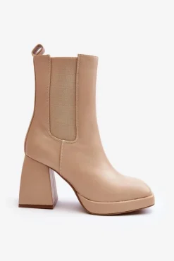 Botki Damskie Na Platformie I Obcasie Beżowe Stelares