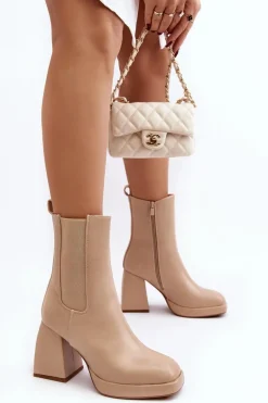 Botki Damskie Na Platformie I Obcasie Beżowe Stelares